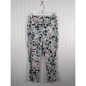 J Jill Women's Linen Stretch Floral Pants Cropped Size S Zip Flat Front‎ Elastic